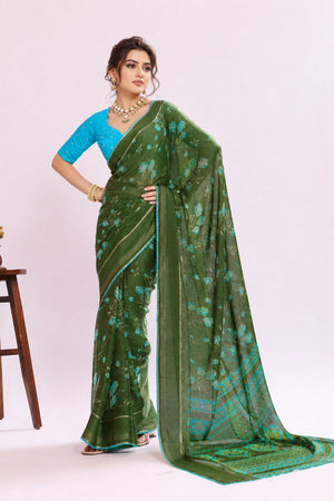 Green Floral Printed Georgette Saree (ACB1426)