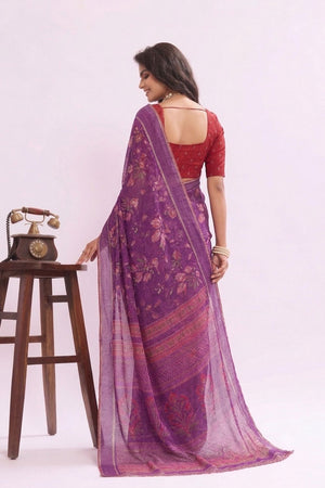 Purple Floral Printed Georgette Saree (ACB1427)