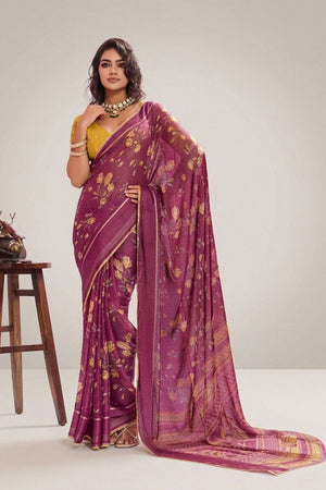 Wine Floral Printed Georgette Saree (ACB1430)
