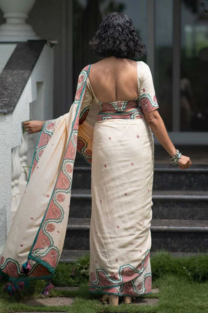 Peach Printed Cotton Saree (ACB1435)