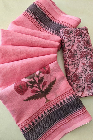 Pink Printed Cotton Saree (ACB1438)