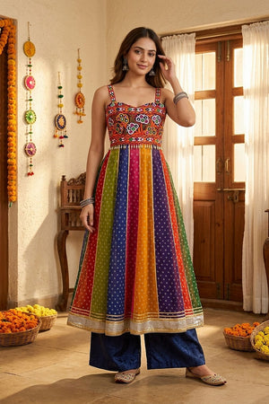 Multi Color Embroidered with Mirror Work Georgette Anarkali Kurti (ACB1440)