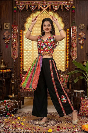 Black Embroidered with Mirror Work Chinon Co-Ord Set (ACB1441)
