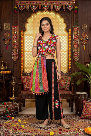 Black Embroidered with Mirror Work Chinon Co-Ord Set (ACB1441)