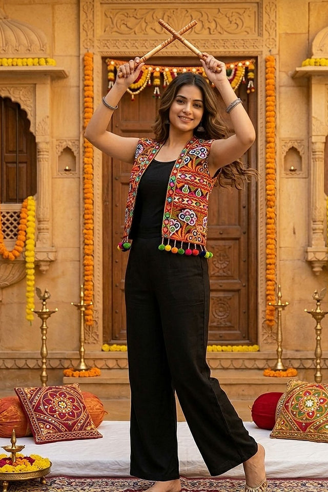 Multi Color Embroidered with Mirror Work Cotton Jacket And Shrug (ACB1442)
