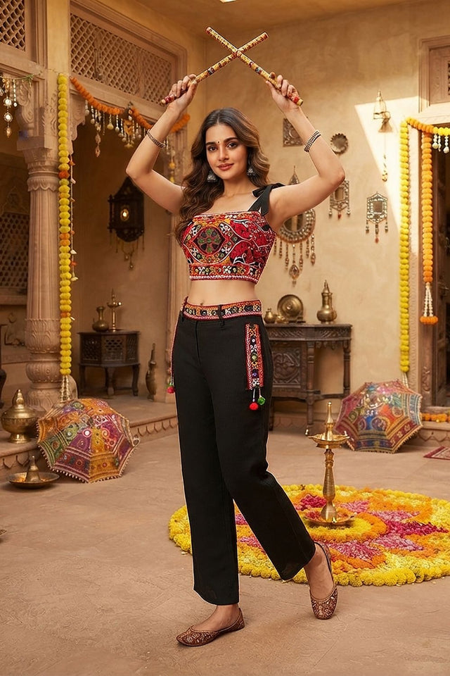 Multi Color Embroidered with Mirror Work Cotton Blend Co-Ord Set (ACB1443)