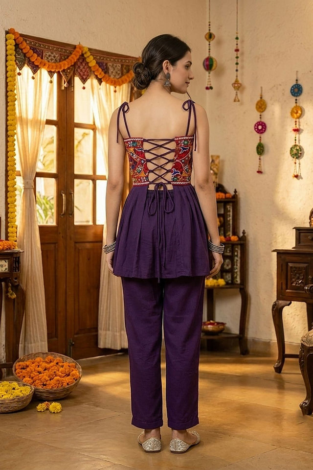 Purple Embroidered with Mirror Work Georgette Top (ACB1446)