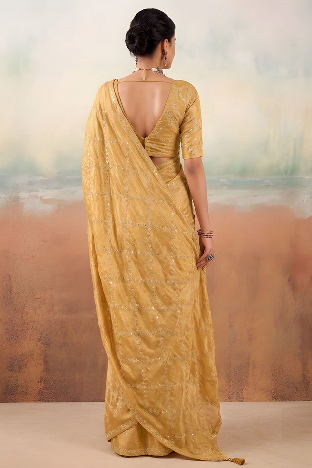 Gold Embroidered Chiffon Saree (ACB1448)