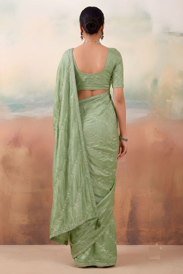 Green Embroidered Chiffon Saree (ACB1449)