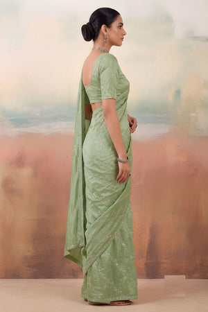 Green Embroidered Chiffon Saree (ACB1449)