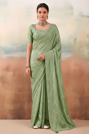 Green Embroidered Chiffon Saree (ACB1449)