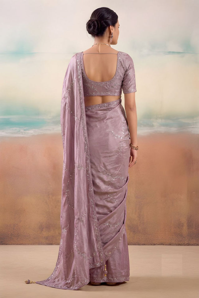 Lavender Embroidered Chiffon Saree (ACB1450)