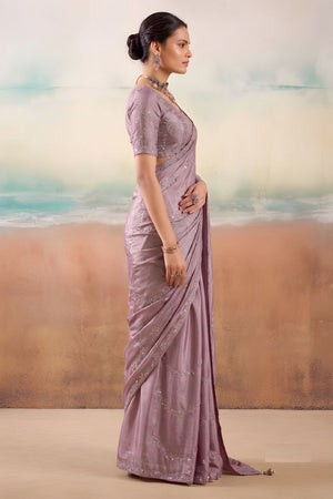 Lavender Embroidered Chiffon Saree (ACB1450)