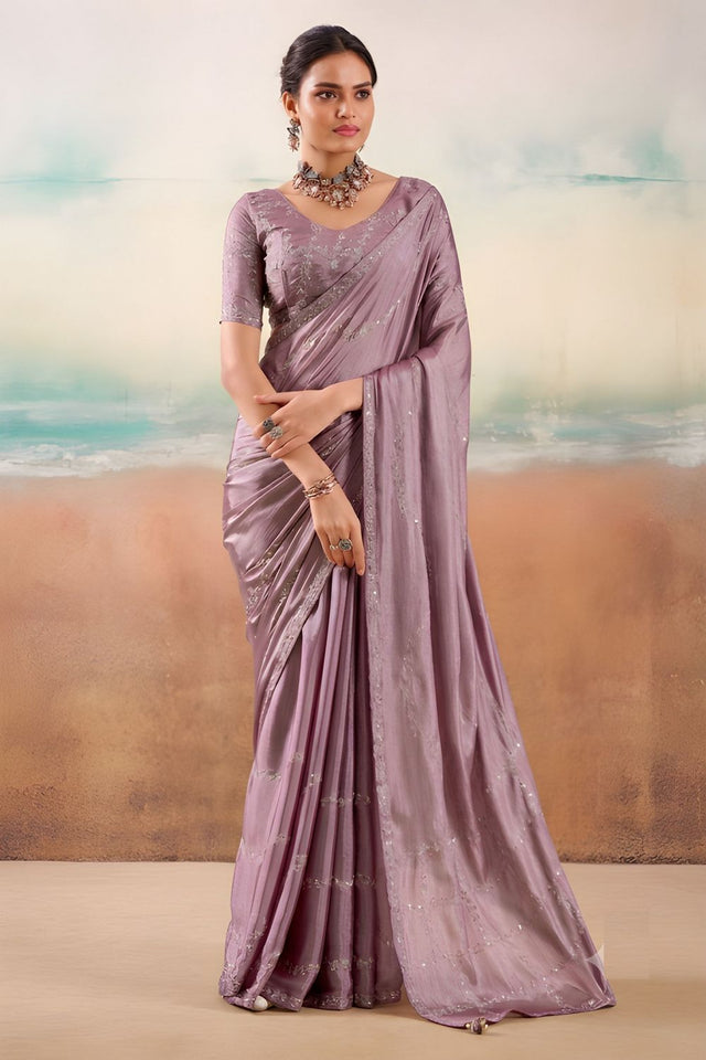 Lavender Embroidered Chiffon Saree (ACB1450)