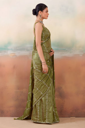 Mehendi Floral Embroidered Chiffon Saree (ACB1451)
