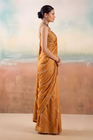 Rust Floral Embroidered Chiffon Saree (ACB1454)