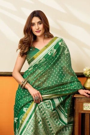 Green Woven Cotton Saree (ACB1458)