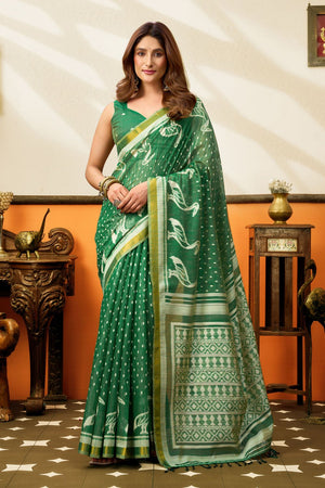 Green Woven Cotton Saree (ACB1458)