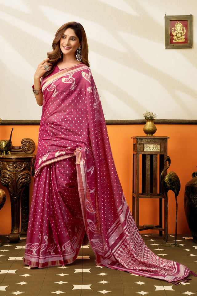 Maroon Woven Cotton Saree (ACB1459)