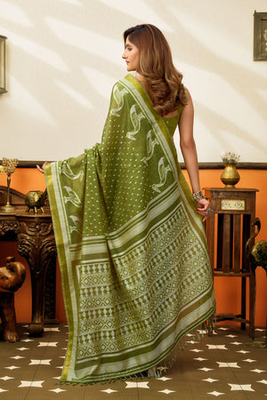 Mehendi Woven Cotton Saree (ACB1461)