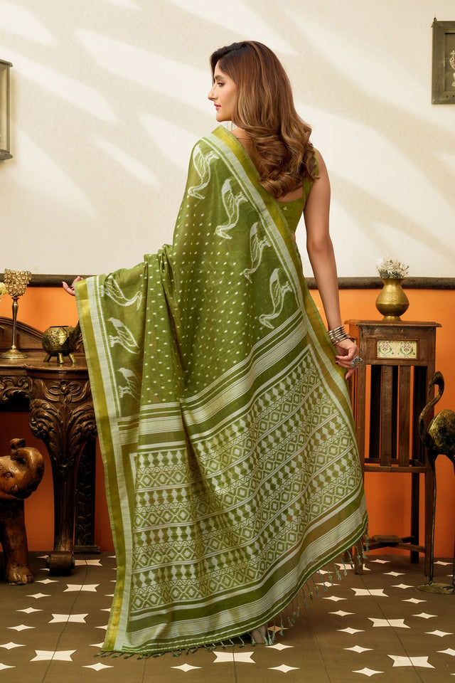 Mehendi Woven Cotton Saree (ACB1461)