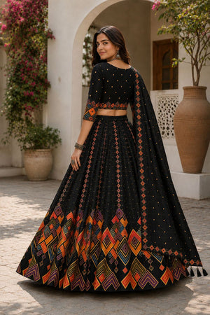 Black Printed Cotton Blend Lehenga (ACB1463)