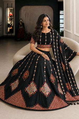 Black Printed Cotton Blend Lehenga (ACB1464)