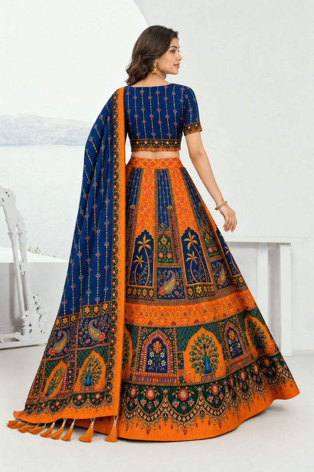 Blue Printed Cotton Blend Lehenga (ACB1465)