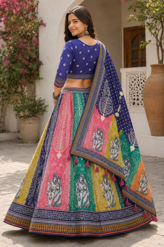 Multi Color Printed Cotton Blend Lehenga (ACB1467)