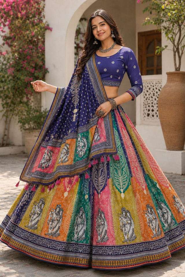 Multi Color Printed Cotton Blend Lehenga (ACB1467)