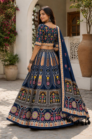 Blue Printed Cotton Blend Lehenga (ACB1468)
