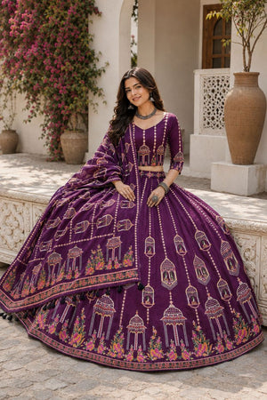 Purple Printed Cotton Blend Lehenga (ACB1470)