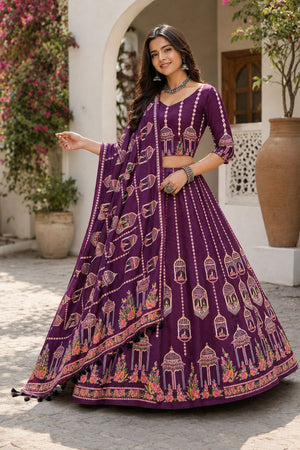 Purple Printed Cotton Blend Lehenga (ACB1470)