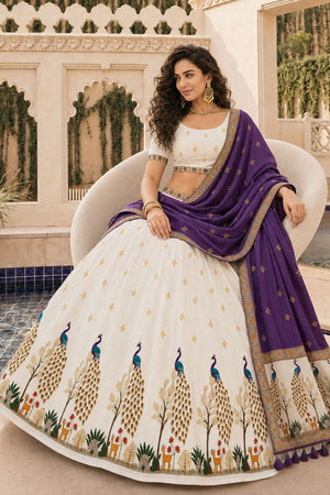 Off White Printed Cotton Blend Lehenga (ACB1471)