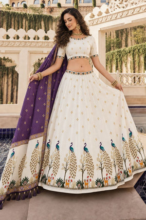 Off White Printed Cotton Blend Lehenga (ACB1471)
