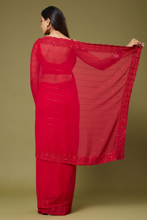 Red Sequin with Embroidered Georgette Saree (ACB1474)