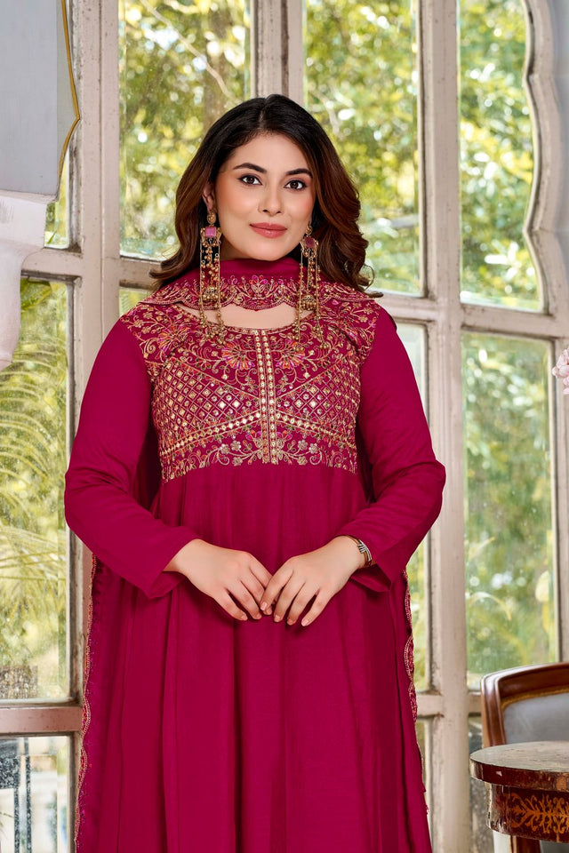 Maroon Sequin with Embroidered Silk Anarkali Suit (ACB1478)