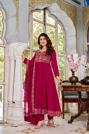 Maroon Sequin with Embroidered Silk Anarkali Suit (ACB1478)