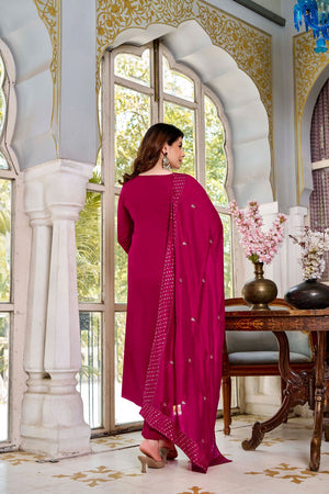 Pink Embroidered Viscose Straight Cut Suit (ACB1481)