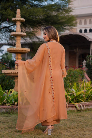 Peach Embroidered Chanderi Palazzo Suit (ACB1482)