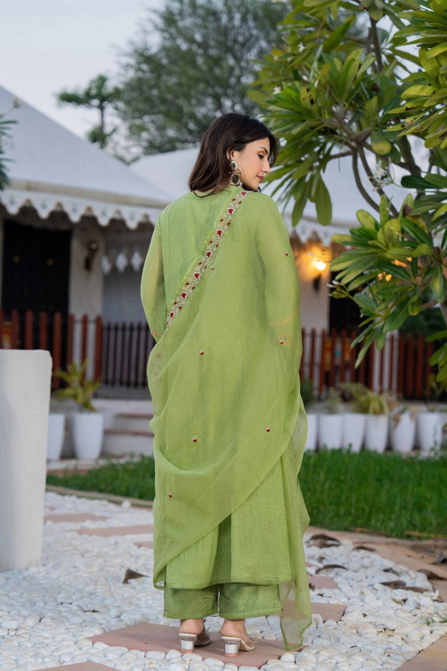 Green Embroidered Chanderi Palazzo Suit (ACB1483)