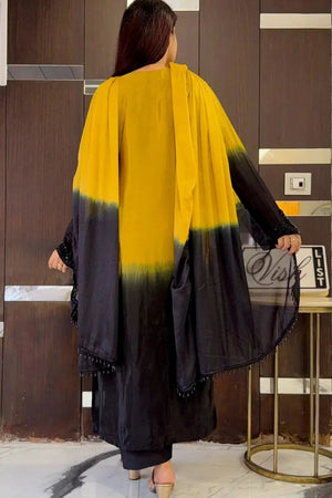 Yellow Floral Embroidered Crepe Straight Cut Suit (ACB1484)
