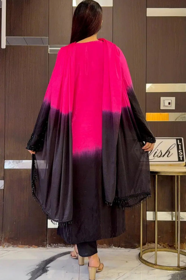 Pink Floral Embroidered Crepe Straight Cut Suit (ACB1486)