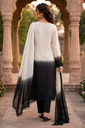 Off White Floral Embroidered Crepe Straight Cut Suit (ACB1487)