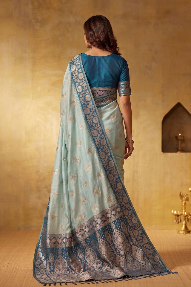 Blue Zari Woven Silk Blend Saree (ACB1489)