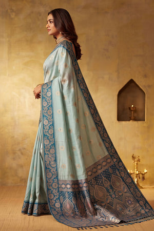 Blue Zari Woven Silk Blend Saree (ACB1489)