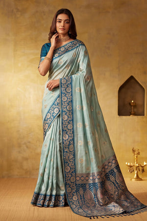 Blue Zari Woven Silk Blend Saree (ACB1489)