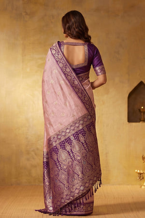 Pink Zari Woven Silk Blend Saree (ACB1490)