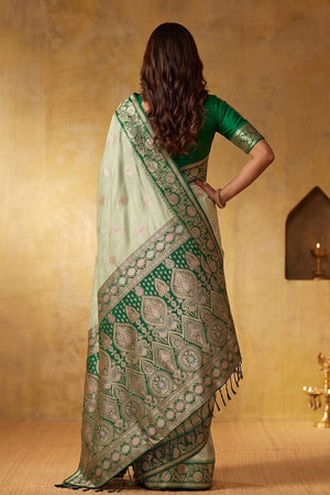 Green Zari Woven Silk Blend Saree (ACB1491)