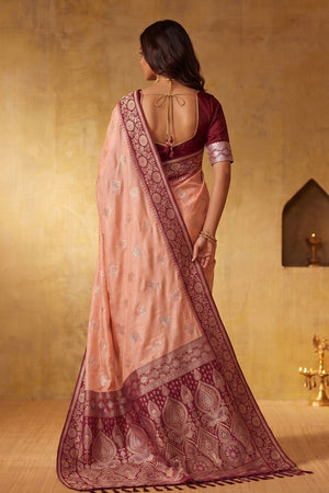 Peach Zari Woven Silk Blend Saree (ACB1492)